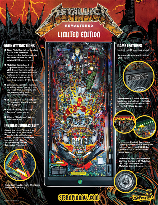 METALLICA REMASTERED - SOLD OUT! - LIMITED Edition LE Flipper - STERN Pinball
