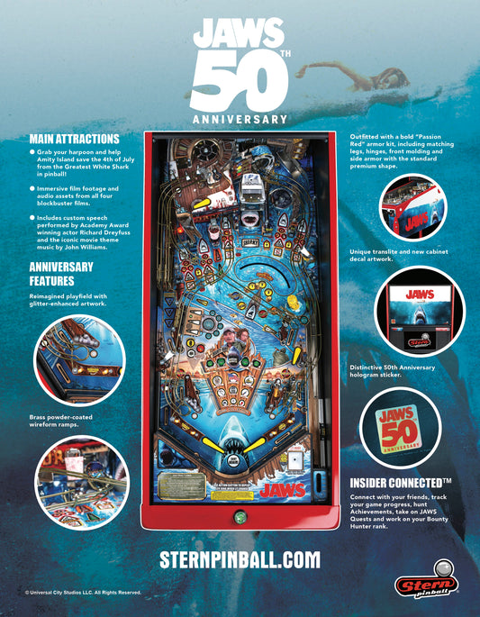 JAWS 50th ANNIVERSARY PREMIUM Edition Flipper - STERN Pinball