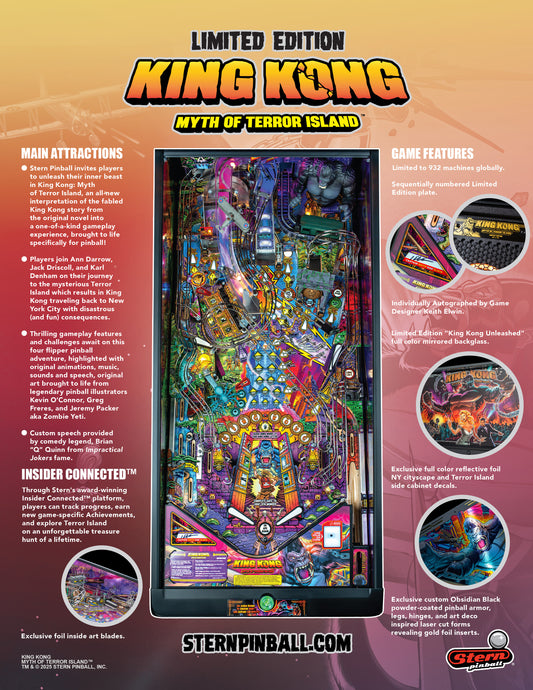 KING KONG Myth of Terror Island LIMITED Edition LE Flipper - STERN Pinball