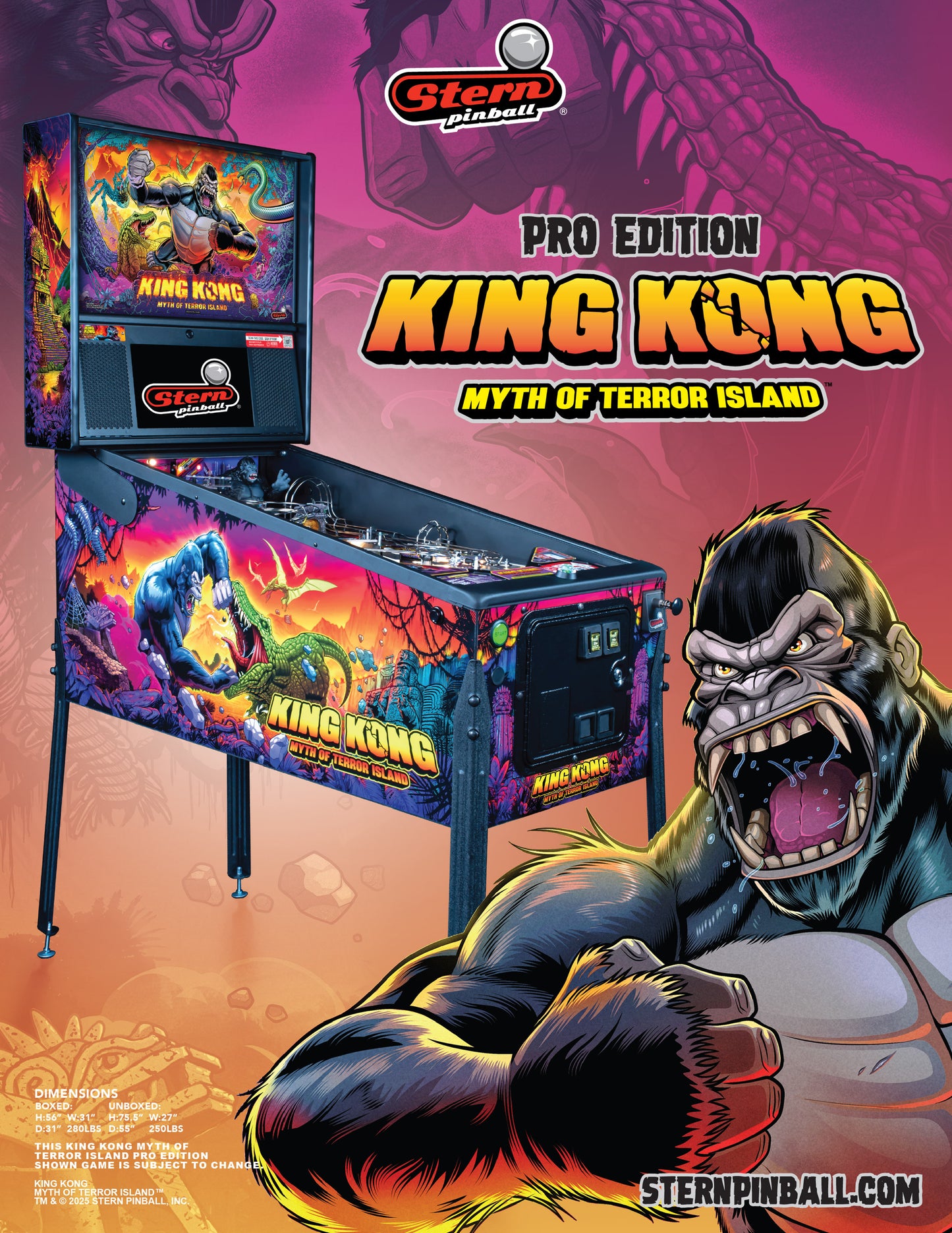 KING KONG Myth of Terror Island PRO Edition Flipper - STERN Pinball