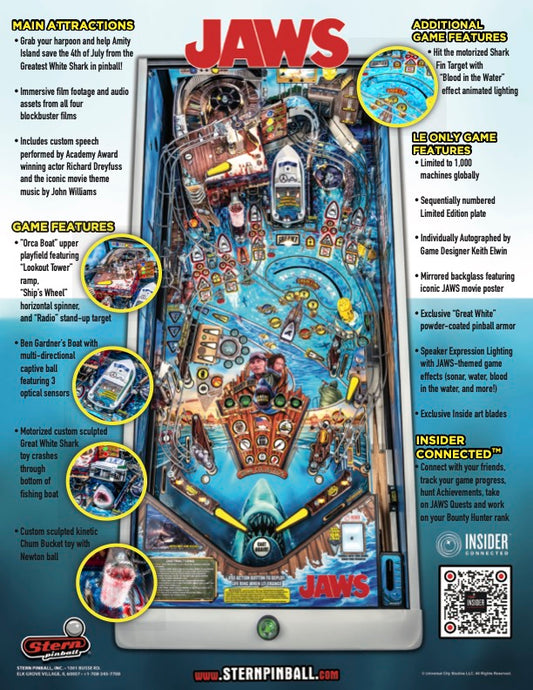 JAWS LIMITED Edition LE Flipper - STERN Pinball